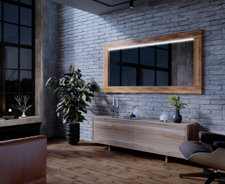 Espelho com moldura em carvalho e iluminação LED L225