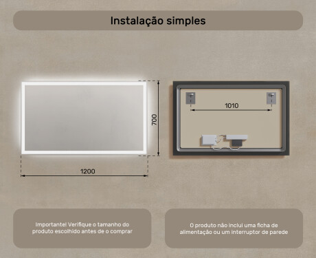 Espelho com iluminação LED para casa de banho 120x70cm com luz LED fria de 7000K, luz quente de 3000K ou luz neutra de 4500K #7