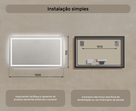Espelho com iluminação LED para casa de banho 120x70cm com luz LED fria de 7000K, luz quente de 3000K ou luz neutra de 4500K #7