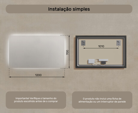 Espelho com iluminação LED para casa de banho 120x70cm com luz LED fria de 7000K, luz quente de 3000K ou luz neutra de 4500K #7