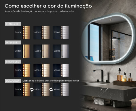 Espelho LED em forma de estádio com moldura em MDF lacado L307 #5