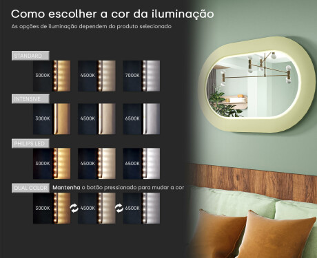 Espelho LED moderno com formato de estádio e moldura em MDF L307 #5