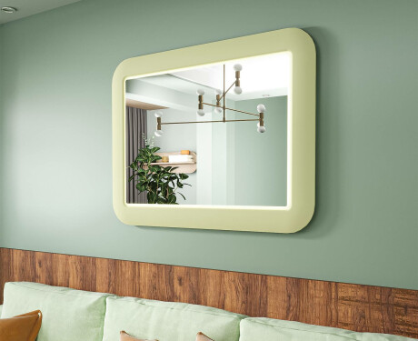 Espelho LED arredondado com moldura em MDF brilhante L305