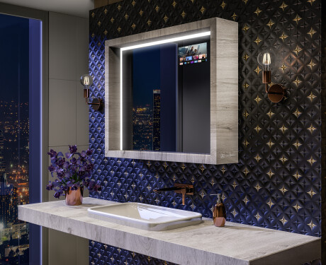 Espelho de casa de banho LED com moldura WoodenFrame na cor Carvalho Oslo