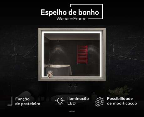 Espelho de casa de banho LED com moldura WoodenFrame na cor Carvalho Oslo #3