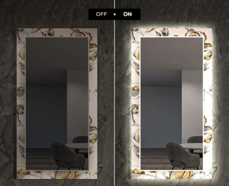 Rectangulares Espelho Decorativo Com Iluminação Para O Corredor - Golden Flowers #7