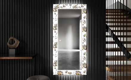 Rectangulares Espelho Decorativo Com Iluminação Para O Corredor - Golden Flowers