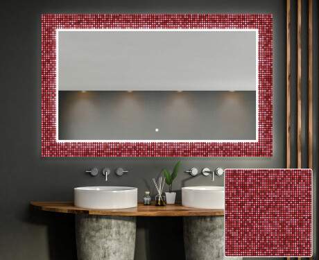 Espelho Decorativo Com Iluminação Para O Quarto De Banho - Red Mosaic #1