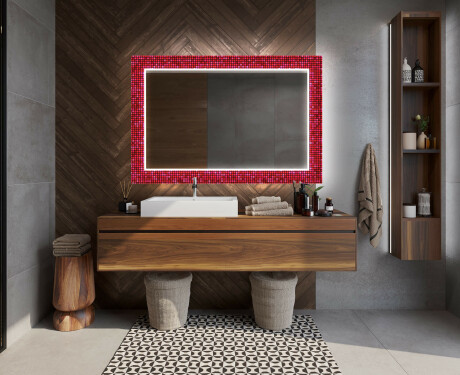 Espelho Decorativo Com Iluminação Para O Quarto De Banho - Red Mosaic #12