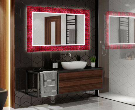Espelho Decorativo Com Iluminação Para O Quarto De Banho - Red Mosaic #2