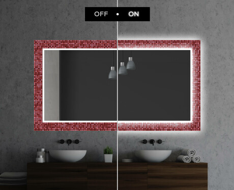 Espelho Decorativo Com Iluminação Para O Quarto De Banho - Red Mosaic #7
