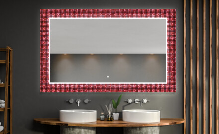 Espelho Decorativo Com Iluminação Para O Quarto De Banho - Red Mosaic