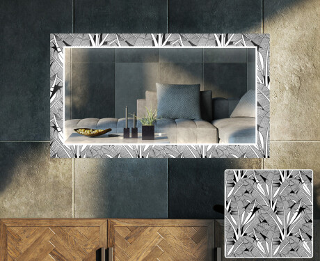 Rectangulares Espelho Decorativo Com Iluminação Para A Sala - Black and white jungle #1