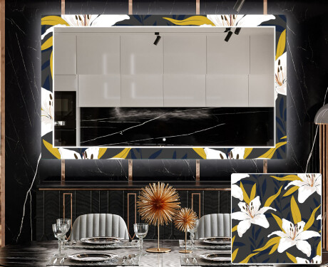 Rectangulares Espelho Decorativo Com Iluminação Para O Comedor - Bells Flowers