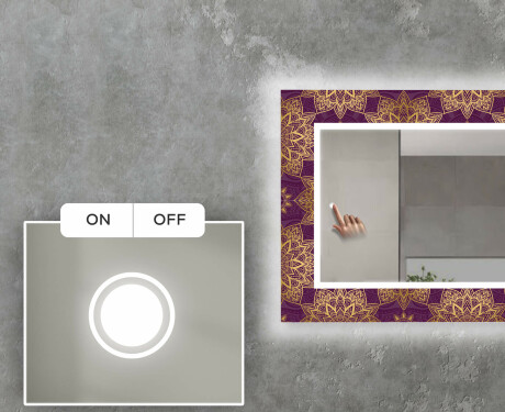 Rectangulares Espelho Decorativo Com Iluminação Para A Sala - Gold Mandala #4