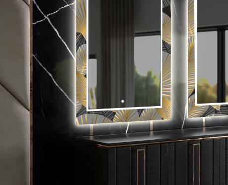 Rectangulares Espelho Decorativo Com Iluminação Para O Comedor - Golden Leaves #11