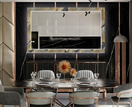 Rectangulares Espelho Decorativo Com Iluminação Para O Comedor - Golden Leaves #12