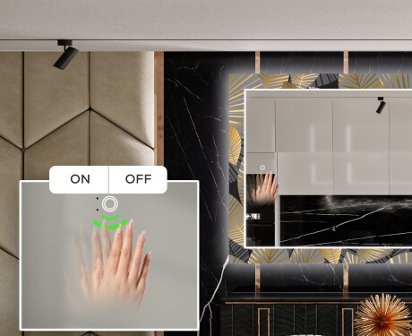 Rectangulares Espelho Decorativo Com Iluminação Para O Comedor - Golden Leaves #5