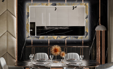 Rectangulares Espelho Decorativo Com Iluminação Para O Comedor - Golden Leaves