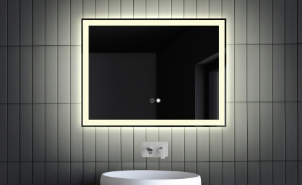 Iluminação Rectangular LED Espelho L01, 80x60 cm, Interruptor Táctil, Alcatifa Aquecida