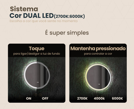 Espelho Redondo Com Luz LED 60cm com Dual color, Interruptor tátil, Desembaciador - L76 #3