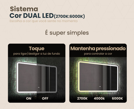 Espelho Para Casa De Banho 100x70cm Com Iluminação LED com Dual color, Interruptor tátil, Desembaciador, Altifalante Bluetooth - L141 #3