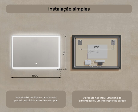 Espelho Para Casa De Banho 100x70cm Com Iluminação LED com Dual color, Interruptor tátil, Desembaciador, Altifalante Bluetooth - L141 #8