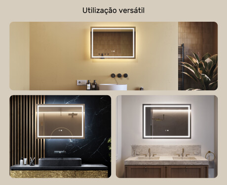Espelho com iluminação LED para casa de banho 70x50cm com Dual color, Interruptor tátil, Desembaciador - L49 #2