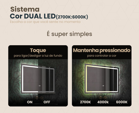 Espelho com iluminação LED para casa de banho 70x50cm com Dual color, Interruptor tátil, Desembaciador - L49 #3