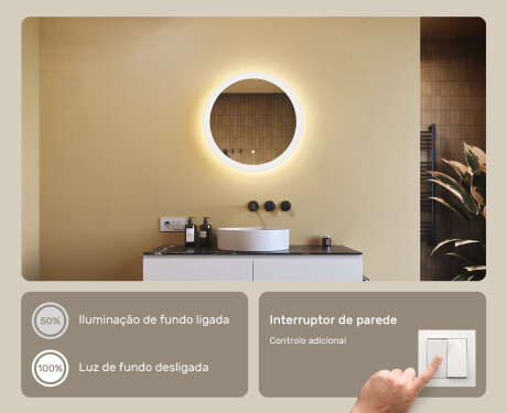 Espelho redondo de banheiro iluminado por LED 60 cm com Dual color, Interruptor tátil #4