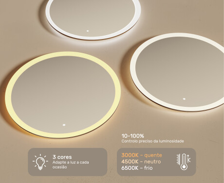 Espelho redondo de banheiro com iluminação LED 80 cm com Dual color, Interruptor tátil #3