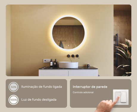 Espelho redondo de banheiro com iluminação LED 80 cm com Dual color, Interruptor tátil #4