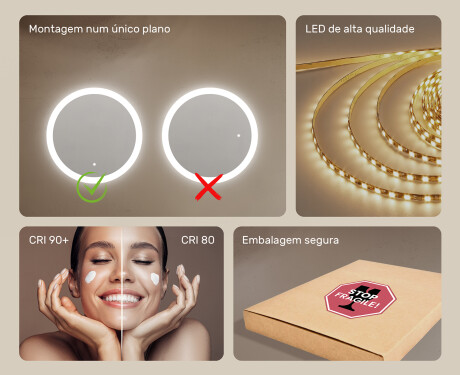 Espelho redondo de banheiro com iluminação LED 80 cm com Dual color, Interruptor tátil #5