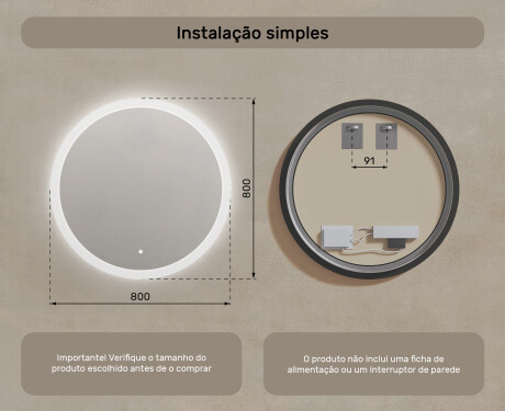 Espelho redondo de banheiro com iluminação LED 80 cm com Dual color, Interruptor tátil #7