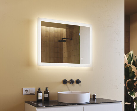 Espelho retangular de banheiro com iluminação LED 80x60 cm com Dual color, Interruptor tátil