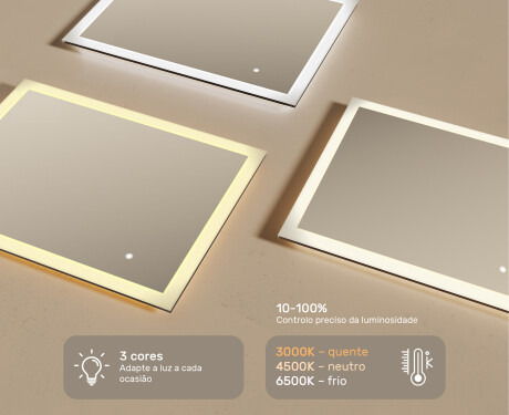 Espelho retangular de banheiro com iluminação LED 80x60 cm com Dual color, Interruptor tátil #3