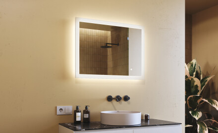 Espelho retangular de banheiro com iluminação LED 80x60 cm com Dual color, Interruptor tátil