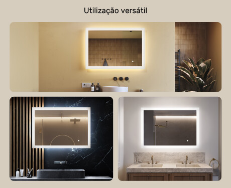 Espelho retangular de banheiro iluminado por LED 100x70 cm com Dual color, Interruptor tátil #2