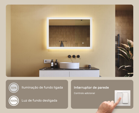 Espelho retangular de banheiro iluminado por LED 100x70 cm com Dual color, Interruptor tátil #4