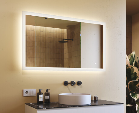 Espelho de banheiro retangular com iluminação LED 120x70 cm com Dual color, Interruptor tátil