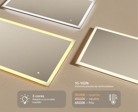 Espelho de banheiro retangular com iluminação LED 120x70 cm com Dual color, Interruptor tátil #3