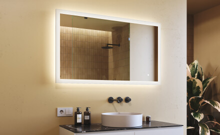 Espelho de banheiro retangular com iluminação LED 120x70 cm com Dual color, Interruptor tátil