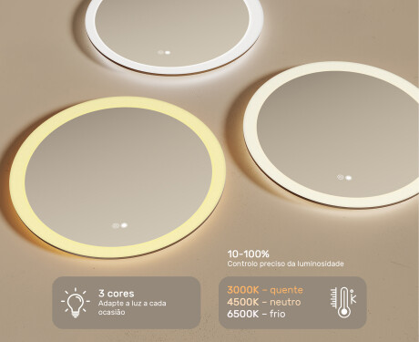 Espelhos redondos de banheiro com iluminação LED 60 cm com Dual color, Interruptor tátil, Desembaciador #3