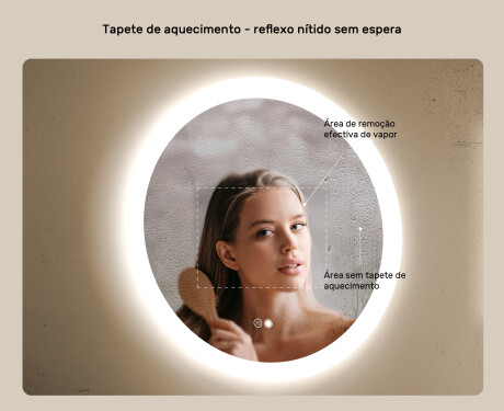 Espelhos redondos de banheiro com iluminação LED 60 cm com Dual color, Interruptor tátil, Desembaciador #5
