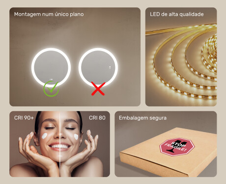 Espelhos redondos de banheiro com iluminação LED 60 cm com Dual color, Interruptor tátil, Desembaciador #6