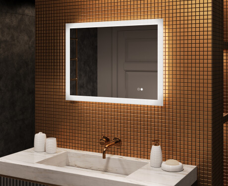 Espelho retangular de banheiro LED 80x60 cm com Dual color, Interruptor tátil, Desembaciador