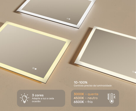Espelho retangular de banheiro LED 80x60 cm com Dual color, Interruptor tátil, Desembaciador #3