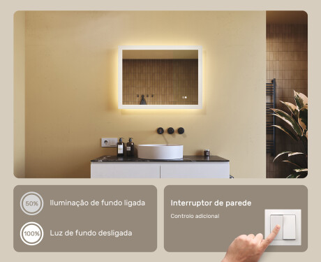 Espelho retangular de banheiro LED 80x60 cm com Dual color, Interruptor tátil, Desembaciador #4