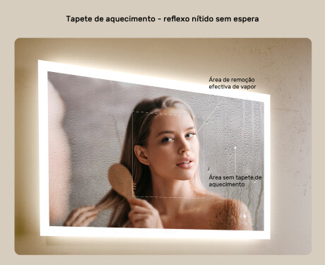 Espelho retangular de banheiro LED 80x60 cm com Dual color, Interruptor tátil, Desembaciador #5