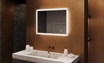 Espelho retangular de banheiro LED 80x60 cm com Dual color, Interruptor tátil, Desembaciador